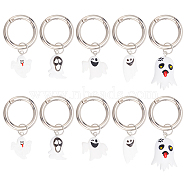 Halloween Theme Opaque Resin Shoe Charms, with Alloy Spring Gate Rings, Ghost, Platinum, 54~64mm, 5 style, 2pcs/style, 10pcs/set(PALLOY-AB00068)