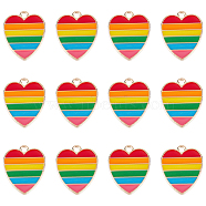 30Pcs Alloy Enamel Pendants, Light Gold, Heart with Rainbow Stripe, Colorful, 18x15x1.5mm, Hole: 1.6mm(ENAM-SC0002-86)