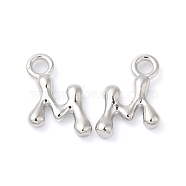 Brass Charms, Real Platinum Plated, Letter M, 12x9.5x3mm, hole: 2.5mm(KK-P234-13P-M)
