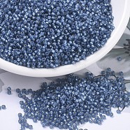MIYUKI Round Rocailles Beads, Japanese Seed Beads, (RR648) Dyed Denim Blue Silverlined Alabaster, 11/0, 2x1.3mm, Hole: 0.8mm, about 1100pcs/bottle, 10g/bottle(SEED-JP0008-RR0648)