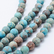 Natural Imperial Jasper Beads Strands, Dyed, Frosted, Round, Turquoise, 6mm, Hole: 1mm, about 63pcs/strand, 15.3 inch(39cm)(G-K232-6mm-01D)