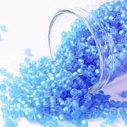 TOHO Round Seed Beads, Japanese Seed Beads, (3BF) Transparent Frost Medium Aquamarine, 11/0, 2.2mm, Hole: 0.8mm, about 1110pcs/bottle, 10g/bottle(SEED-JPTR11-0003BF)