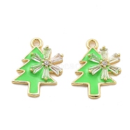 Christmas Theme Brass Micro Pave Cubic Zirconia Pendants, with Enamel, Lead Free & Cadmium Free, Long-Lasting Plated, Real 18K Gold Plated, Christmas Tree, 16x12.5x2.5mm, Hole: 1.4mm(KK-L228-30B-G)