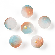 Frosted Baking Painted Crackle Glass Beads with Glitter Powder, Two Tone, Round, Pale Turquoise, 10x9.5mm, Hole: 1.8mm, about 780pcs/1000g(DGLA-T004-01C)