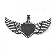 Alloy Pendant Cabochon Settings, with Crystal Rhinestone, Cadmium Free & Lead Free, Heart with Wing, Electrophoresis Black, Tray: 26.5x32.5mm, 47.5x107.5x6mm, Hole: 15mm(PALLOY-S107-001EB-RS)