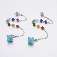 Synthetic Turquoise Dowsing Pendulums, with Mixed Stone and Brass Findings, Chakra, Merkaba Star, Platinum, 205~230mm(MAK-P009-C02)