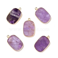 Natural Amethyst Pendants, with Golden Brass Findings, Rectangle, 27~28x17x3~3.5mm, Hole: 2mm(G-P460-04B)