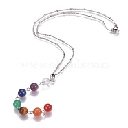 Chakra Jewelry, Stainless Steel Pendant Necklaces, with Natural Mixed Stone, Curb Chains with Rondelle Beads, Stainless Steel Color, 16.33 inch(41.5cm), Pendants: 96x8.5mm(NJEW-JN02320)