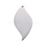 304 Stainless Steel Pendants, Stamping Blank Tag, Leaf, Stainless Steel Color, 27x14x1mm, Hole: 1.2mm(STAS-F254-14A-P)