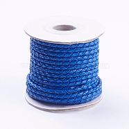 Round Braided Cowhide Cords, Blue, 3mm, about 10.93 yards(10m)/roll(WL-L009-01G)