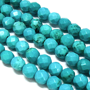 Natural Magnesite Round Beads Strands, Dyed, Faceted, Turquoise, 4mm, Hole: 1mm, about 100pcs/strand, 15.74 inch(TURQ-L020-4mm-02)