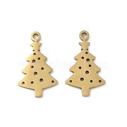Christmas 201 Stainless Steel Pendants, Laser Cut,  Ion Plating(IP), Real 18K Gold Plated, Christmas Tree, 18x10x1mm, Hole: 1.4mm(STAS-P428-01A-G)