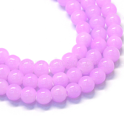Baking Painted Imitation Jade Glass Round Bead Strands, Plum, 8.5~9mm, Hole: 1.5mm, about 105pcs/strand, 31.8 inch(X-DGLA-Q021-8mm-23)