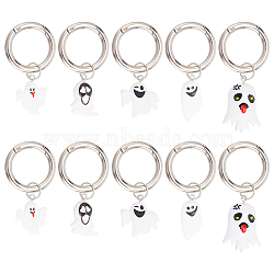 Halloween Theme Opaque Resin Shoe Charms, with Alloy Spring Gate Rings, Ghost, Platinum, 54~64mm, 5 style, 2pcs/style, 10pcs/set(PALLOY-AB00068)