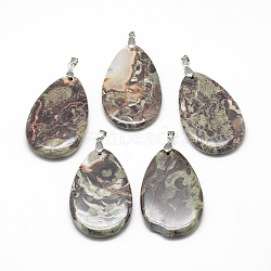 Natural Crazy Agate Pendants, with Iron Clasps, teardrop, 53.5~55x34~35x6.5~9mm, Hole: 4x5mm(G-S250-21)