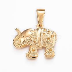 304 Stainless Steel Pendant Rhinestone Settings, Elephant, Golden, 21.5x25x4mm, Hole: 9x5mm, Fit for 1mm Rhinestone(STAS-H372-39G)