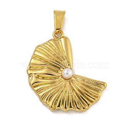 Half Round Ion Plating(IP) 304 Stainless Steel Pendants, with ABS Imitation Pearl, Golden, 20x24x4.5mm, Hole: 5.5x3.5mm(STAS-U024-09G)