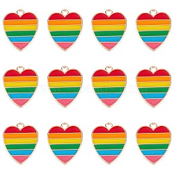 30Pcs Alloy Enamel Pendants, Light Gold, Heart with Rainbow Stripe, Colorful, 18x15x1.5mm, Hole: 1.6mm(ENAM-SC0002-86)