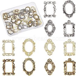 12Sets 12 Style Alloy Nail Alloy Photo Frame Design, 3D Retro Hollow Nail Art Decoration Patch, Rhombus & Oval & Rectangle, Mixed Color, 1set/style(MRMJ-OC0002-94)