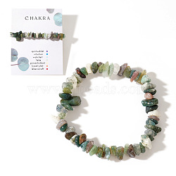 Natural Moss Agate Chips Stretch Bracelets for Women, 6-7/8 inch(17.5cm)(AY5330-9)