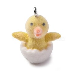 Flocky Resin Pendants, Duck, with Platinum Iron Loop, Yellow, 22x18x12mm, Hole: 1.8mm(FIND-S001-14L)