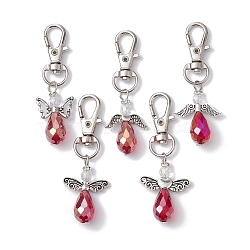 Angel Glass and Alloy Wings Pendant Decorations, with Alloy Swivel Lobster Claw Clasps, Antique Silver & Platinum, 60mm, 5pcs/set(HJEW-JM01356-01S)