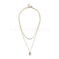 Brass Micro Pave Clear Cubic Zirconia Double Layer Necklaces, with Brass Chains and 304 Stainless Steel Lobster Claw Clasps, Lock with Key, Golden, 16 inch(41cm)(NJEW-JN03050)