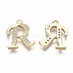 Brass Micro Pave Clear Cubic Zirconia Pendants, Nickel Free, Real 18K Gold Plated, Word, Letter.R, 17x14.5x2mm, Hole: 1.5mm(KK-S360-053R-NF)