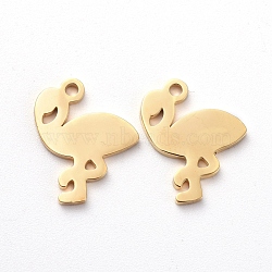 Vacuum Plating 304 Stainless Steel Charms, Manual Polishing, Flamingo, Golden, 12x10x1mm, Hole: 1mm(X-STAS-G215-02G)