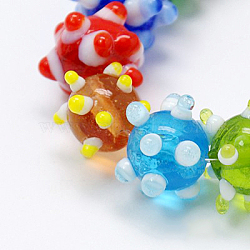 Handmade Bumpy Lampwork Beads Strands, Round, Colorful, 12~14mm, Hole: 1mm, about 14pcs/strand, 11 inch(X-LAMP-G050-1)