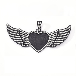 Alloy Pendant Cabochon Settings, with Crystal Rhinestone, Cadmium Free & Lead Free, Heart with Wing, Electrophoresis Black, Tray: 26.5x32.5mm, 47.5x107.5x6mm, Hole: 15mm(PALLOY-S107-001EB-RS)