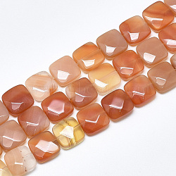 Natural Carnelian Beads Strands, Faceted, Square, 12x12x4.5~5mm, Hole: 1mm, about 17pcs/strand, 8.0''(G-S357-D02-09)