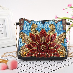 DIY Zipper Crossbody Bag Diamond Painting Kits, including PU Leather Bags, Resin Rhinestones, Diamond Sticky Pen, Tray Plate and Glue Clay, Rectangle, Flower Pattern, 150x180mm(DIAM-PW0001-100B)