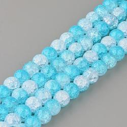 Synthetic Crackle Quartz Beads Strands, Two Tone Style, Round, Dyed, Sky Blue, 6mm, Hole: 1mm, about 66pcs/strand, 15.7 inch(GLAA-S135-6mm-08)