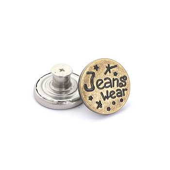 Alloy Button Pins for Jeans, Nautical Buttons, Garment Accessories, Round with Word, Antique Bronze, 20mm