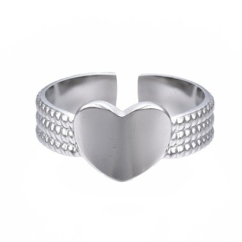 304 Stainless Steel Heart Cuff Ring, Chunky Ring for Women, Stainless Steel Color, US Size 6 1/2(16.9mm)