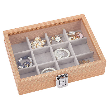 12-Slot Rectangle Wood Pendant Necklace Jewelry Storage Presentation Boxes, with Velvet Inside and Clear Glass Window, Goldenrod, 20x15.7x5.1cm