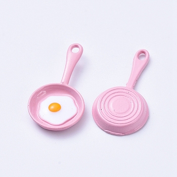 Alloy Enamel Pendants, Pan with Fried Egg/Poached Egg, Pearl Pink, 28x4~14.5x1.5~3mm, Hole: 1.5mm