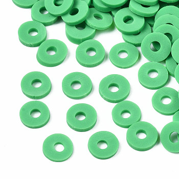 Handmade Polymer Clay Beads, Disc/Flat Round, Heishi Beads, Medium Sea Green, 6x1mm, Hole: 2mm, about 23500pcs/1000g