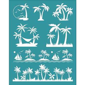 Silk Screen Printing Stencil, for Painting on Wood, DIY Decoration T-Shirt Fabric, Turquoise, Tree, 127x100mm