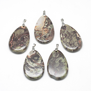 Natural Crazy Agate Pendants, with Iron Clasps, teardrop, 53.5~55x34~35x6.5~9mm, Hole: 4x5mm