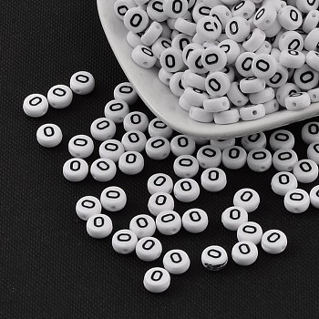500Pcs Acrylic Horizontal Hole Letter Beads, Flat Round, Letter.O, 7x4mm, Hole: 1mm, 500pcs
