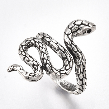 Alloy Cuff Finger Rings, Wide Band Rings, Snake, Antique Silver, Size 9, 19mm