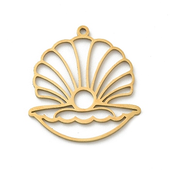 201 Stainless Steel Pendants, Shell Shapes, Laser Cut, Golden, 22.5x20.5x1mm, Hole: 1.2mm