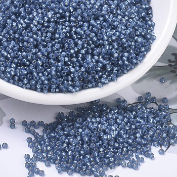 MIYUKI Round Rocailles Beads, Japanese Seed Beads, (RR648) Dyed Denim Blue Silverlined Alabaster, 11/0, 2x1.3mm, Hole: 0.8mm, about 1100pcs/bottle, 10g/bottle