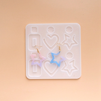 DIY Dangle Earring Silicone Molds, Resin Casting Molds, for UV Resin, Epoxy Resin Jewelry Making, Mixed Shapes, White, 137x137x5mm, Inner Size: 16~40x16~40mm