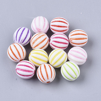 Craft Style Acrylic Corrugated Beads, Round, Mixed Color, 10x10mm, Hole: 1.5mm, about 980pcs/500g