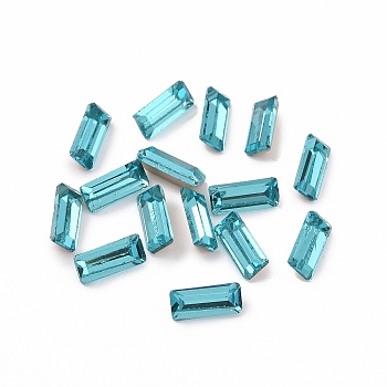 Glass Rhinestone Cabochons, Pointed Back & Silver Back Plated, Rectangle, Indicolite, 7x3x2mm