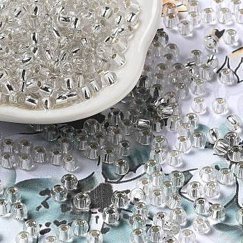 Glass Seed Beads, Silver Lined, Round Hole, Round, Clear, 4x3mm, Hole: 1.2mm, 6429pcs/pound