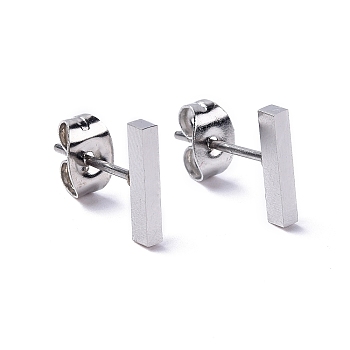 304 Stainless Steel Cuboid Stud Earrings for Women, Stainless Steel Color, 9.8x1.6x1.8mm, Pin: 0.8mm